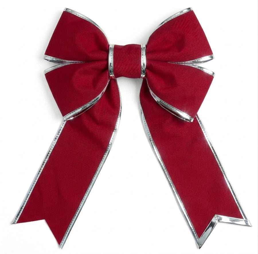 24" Canvas Structural Christmas Bow - Red with Silver Trim - UV Treated 24"- Red- Silver