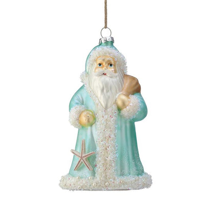 6.75" Glass Coastal Santa Ornament - Aqua Blue — view 1