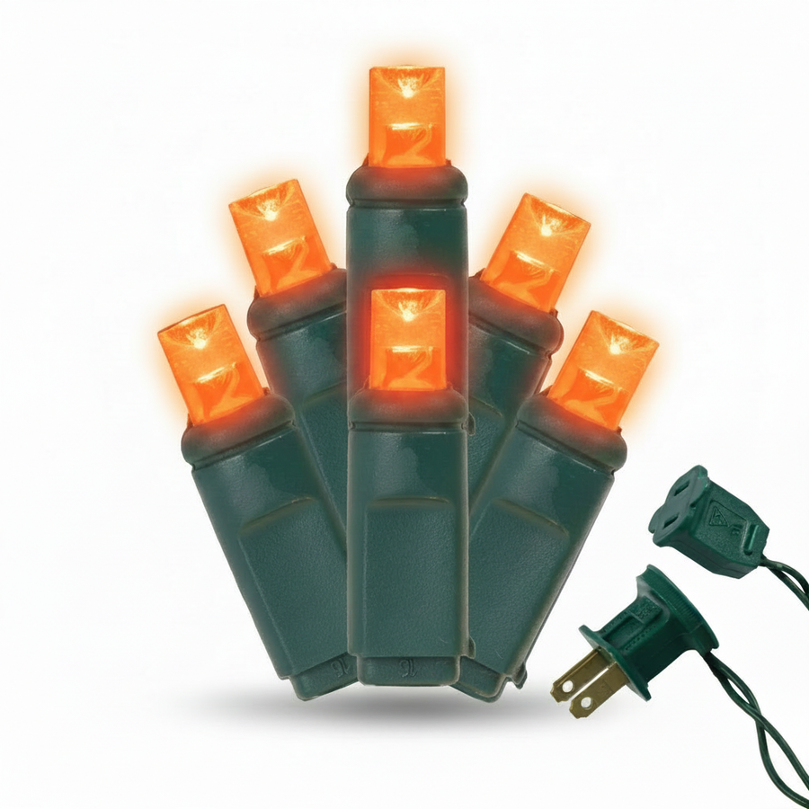5MM 50L Light Set BALLED - 6" Green Cord - ORANGE