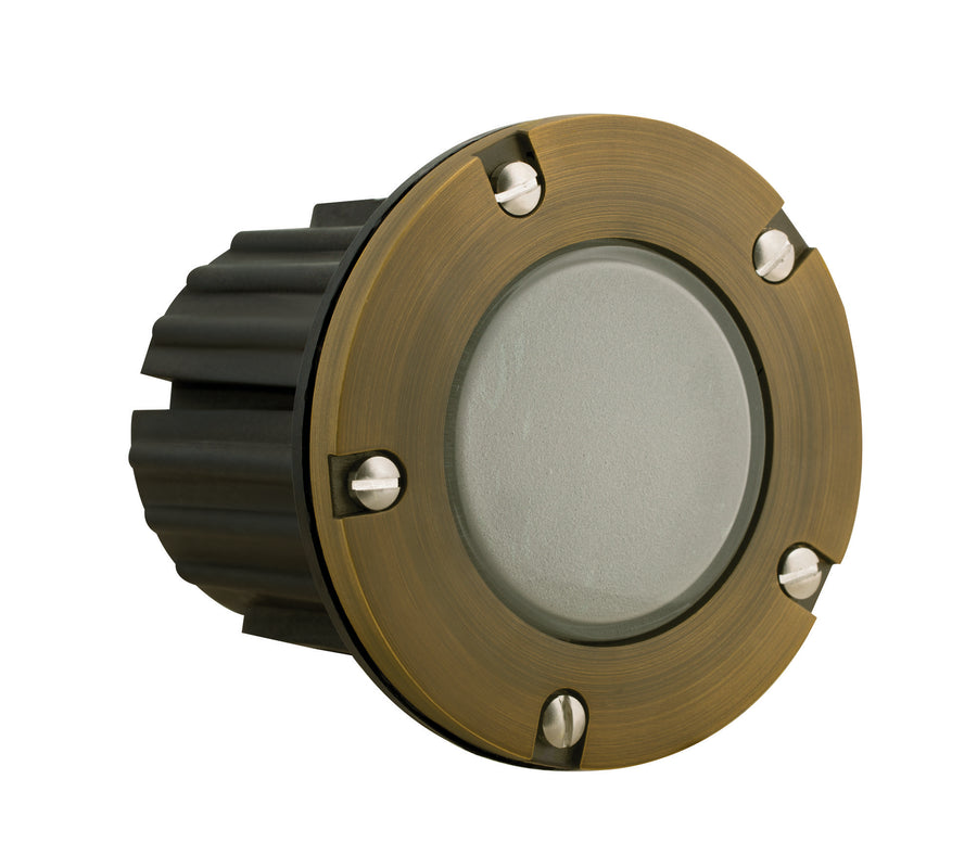 Brass Lensed Step Light with Frosted Lens, Antique Bronze, No Lamp