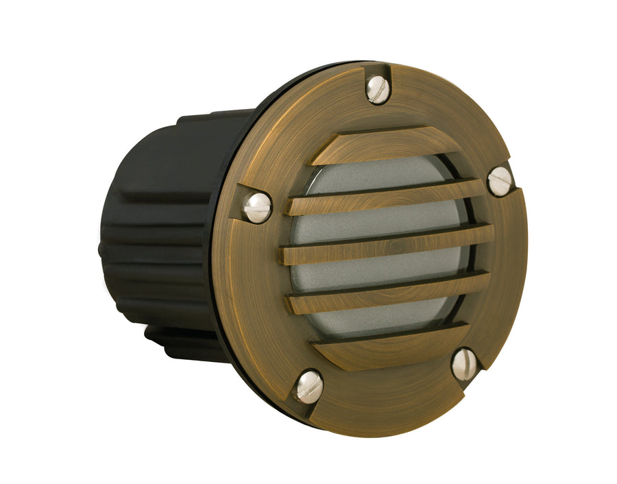 Brass Louvered Step Light with Frosted Lens, Antique Bronze, No Lamp