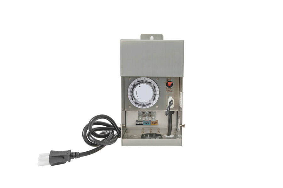 Stainless Steel Enclosure 75W, 12 and 15V Single Circuit Transformer, w/ Integrated Mechanical Timer