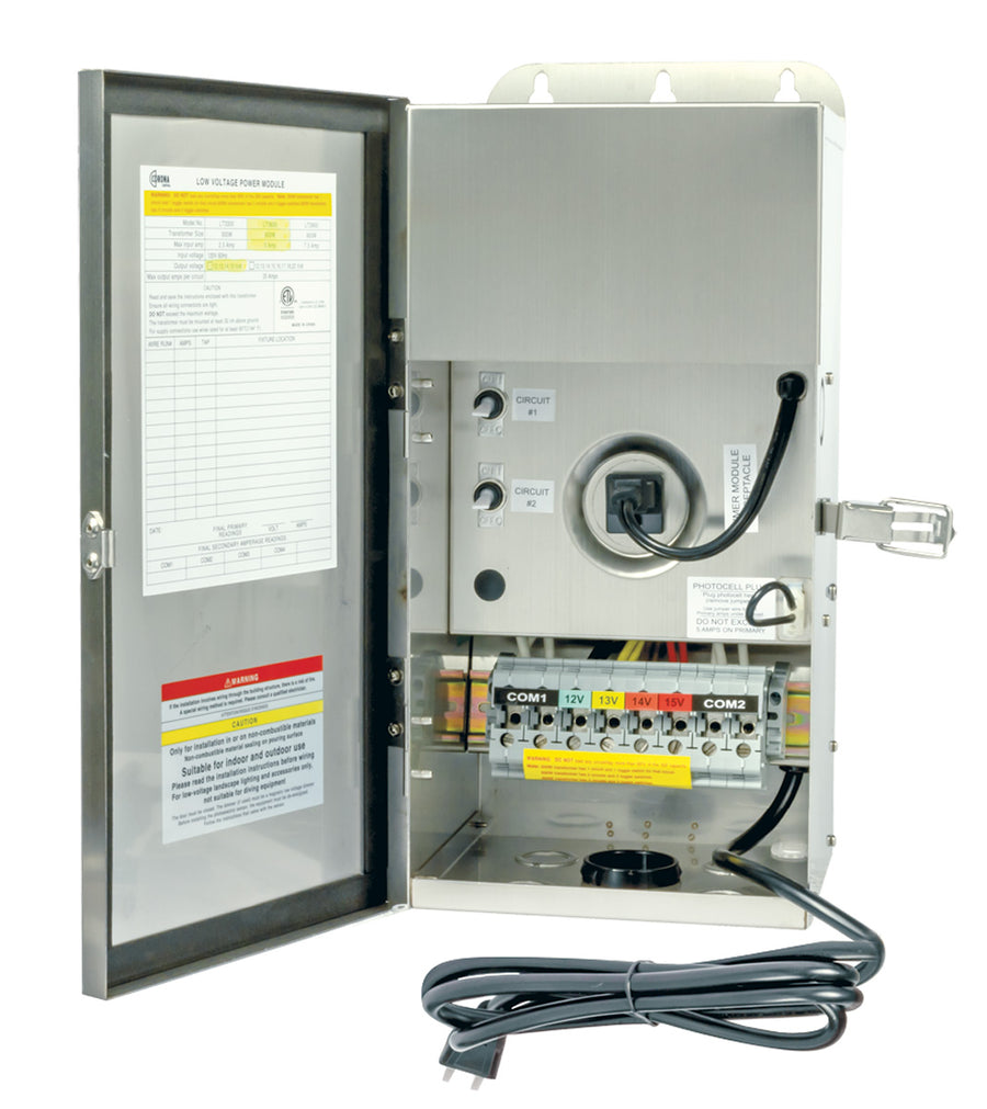 Stainless Steel Enclosure 600W, 12-15V, Dual Circuit Transformer, /w Digital Timer