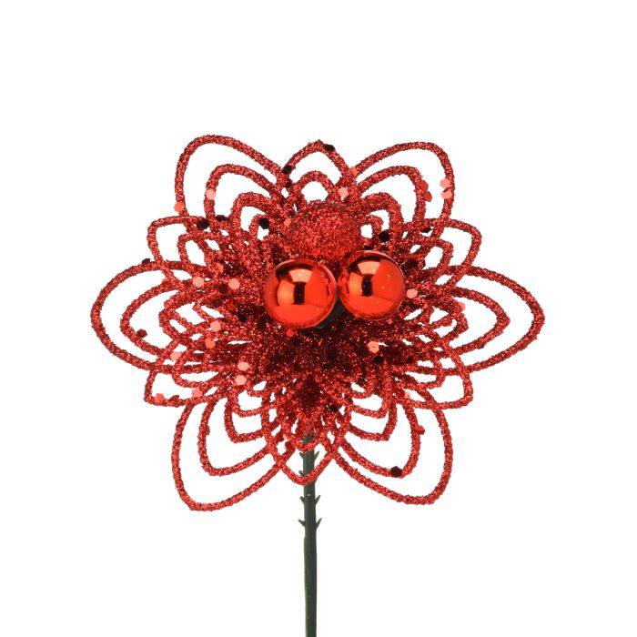 10" VP/Glittered Ball/Lace Leaf Pick — view 1