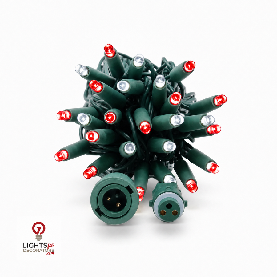 Red/Pure White QuickPro 5MM LED Light Set - 50 Lights - 6" Spacing - Green Wire Red-Pure White- 50 Ct - 6"- Green