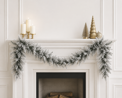 9' x 14" Warm White Flocked Jackson Pine Garland Warm White