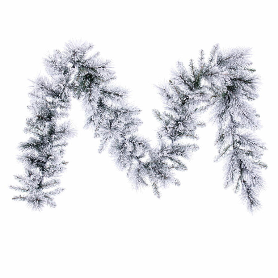9' x 14" Warm White Flocked Jackson Pine Garland Warm White