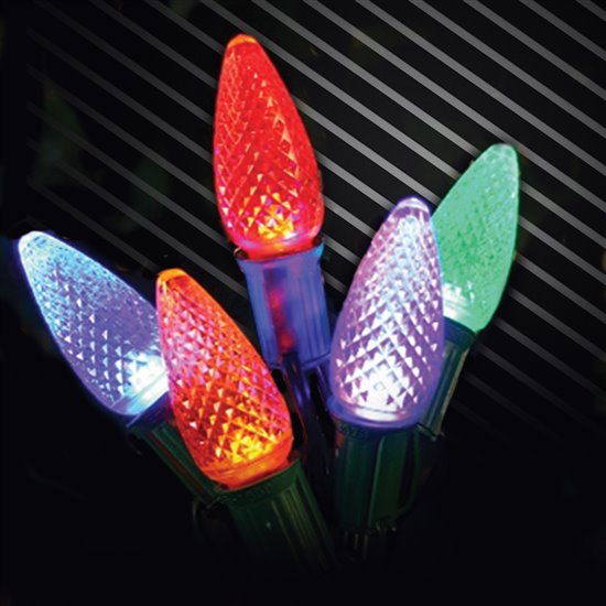 LED C9 - Transparent Faceted Bulbs - All Colors - Steady