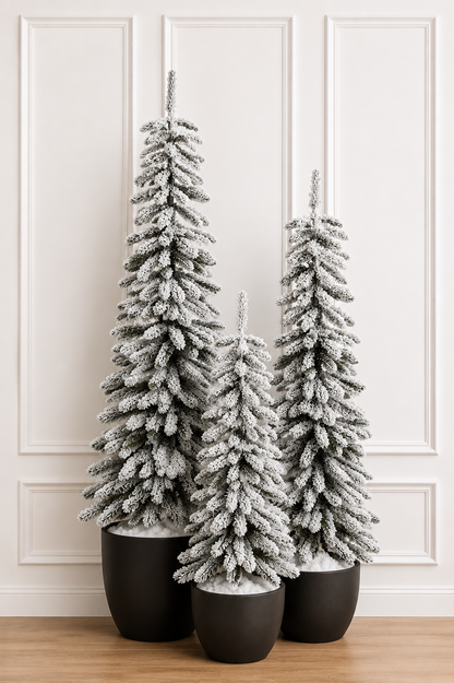 4.5' Snowy Flocked Alpine Accent Tree - Prelit 4.5' x 17"- Warm White
