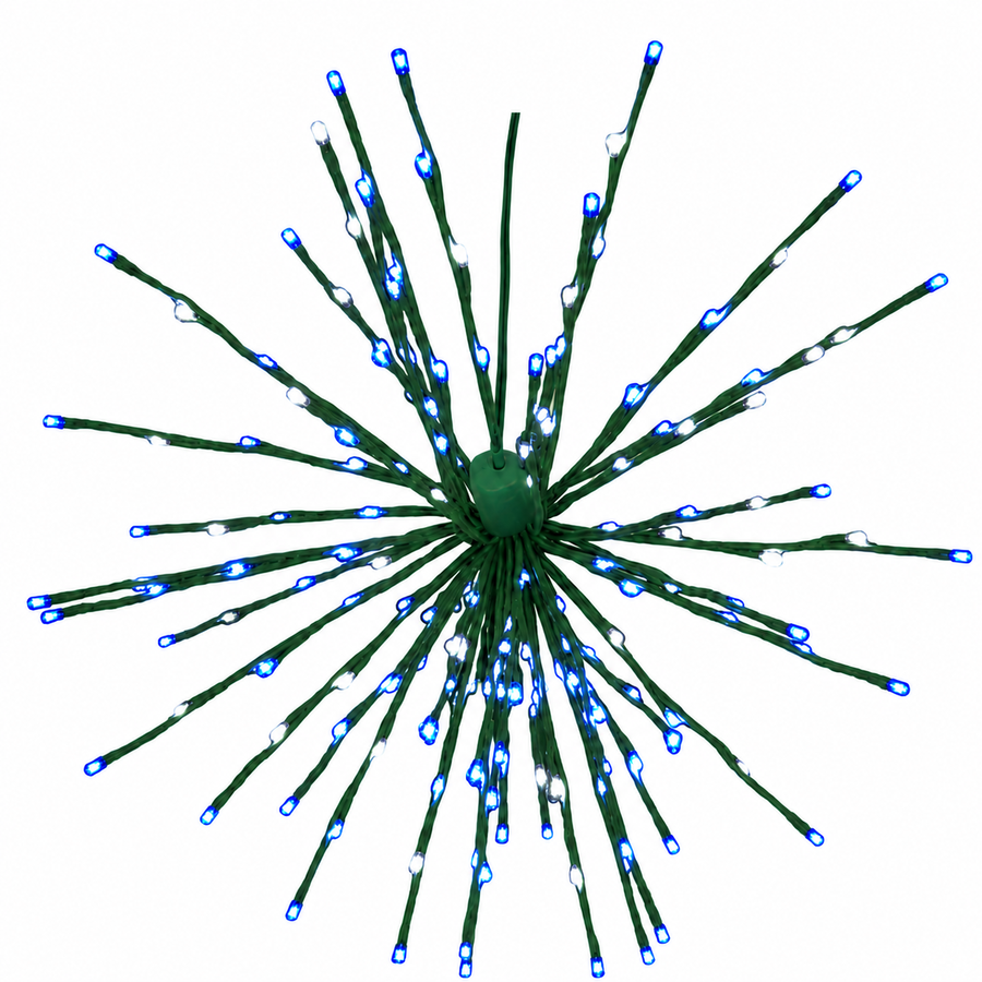 24" Blue/Pure White LED Spritzer - Twinkle - Green Frame Twinkle- Blue & Pure White- Green- 24"