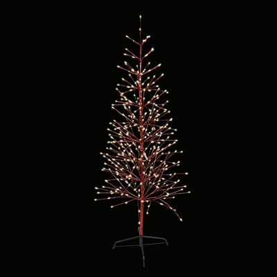 6.5' Twig Tree - Warm White Twinkle w/ Red Wrap