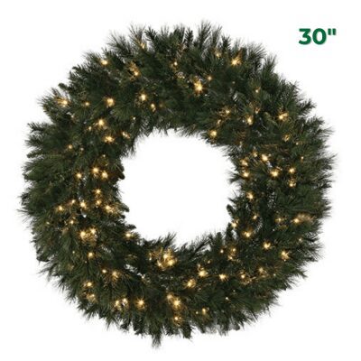 30 Mixed Pine Wreath Warm White LEDs