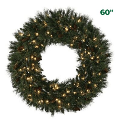 60 Mixed Noble Fir Wreath Warm White LEDs