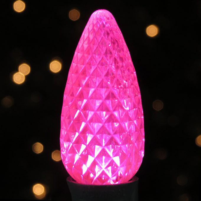 LED C9 Bulb – Transparent, Faceted – Pink