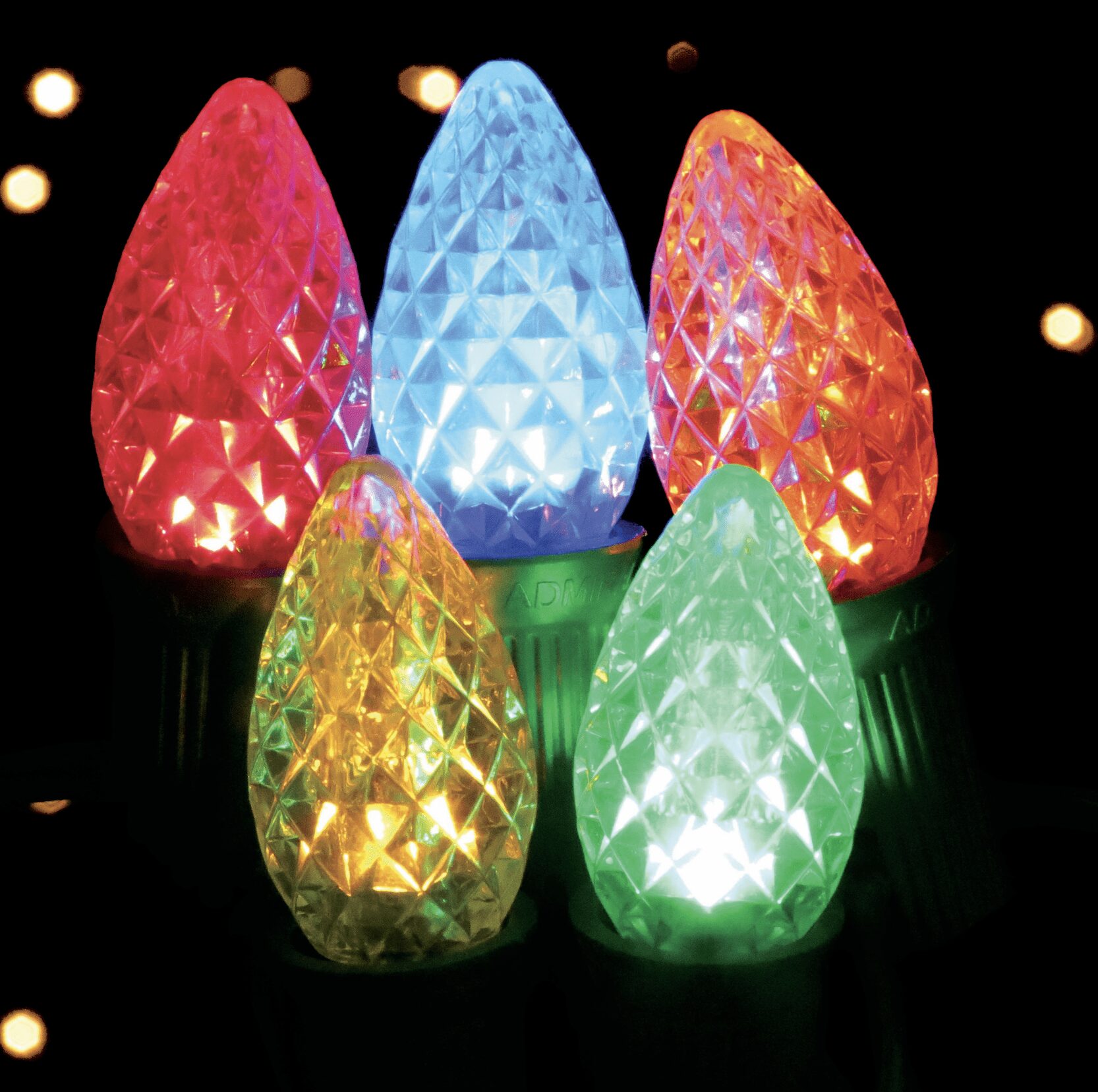 LED C7 Bulb – Transparent, Faceted – Multicolor
