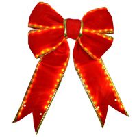 18″ Lighted Velvet Red Bow with Gold Trim