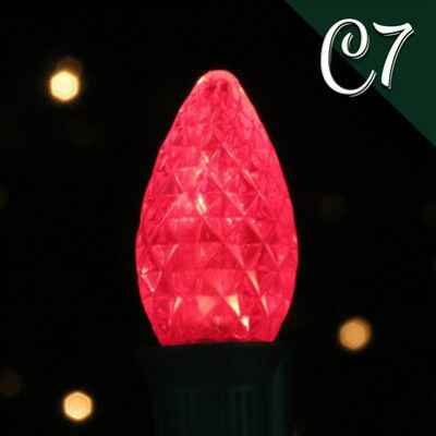 LED C7 Bulb Transparent Faceted Red