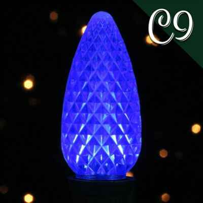 LED C9 Bulb Transparent Faceted Blue